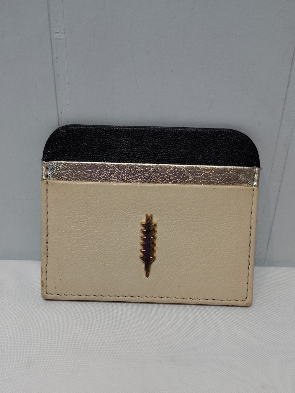 Thacker Card Holder‎ Cream Gold Black Leather Small Compact Thin